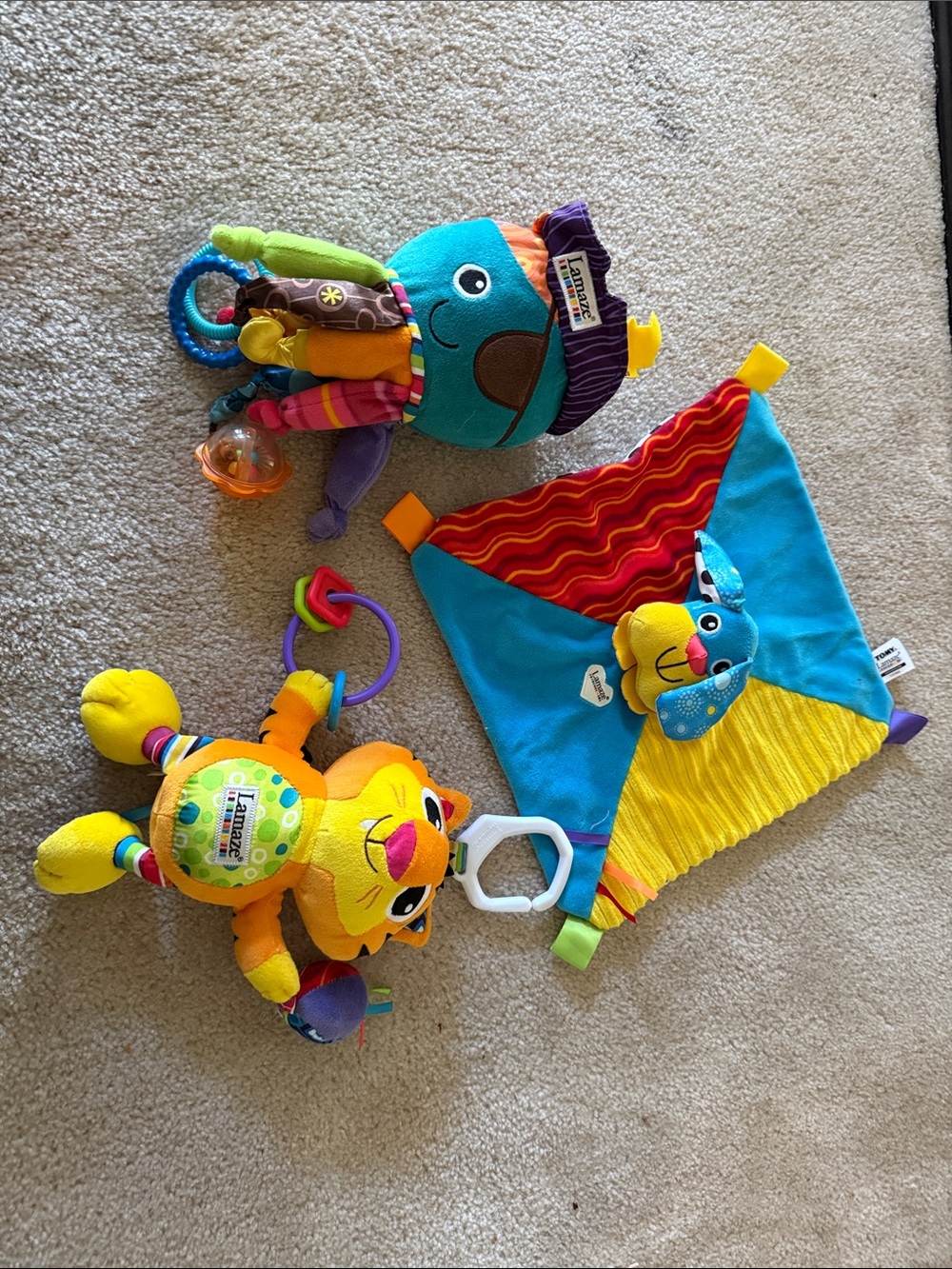 Lamaze Bright Multicolor Sensory Plush Activity Trio - Blue, Yellow & Orange